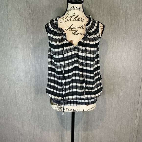 a.n.a Black and White Checkered Blouse Size P/L - Picture 1 of 9